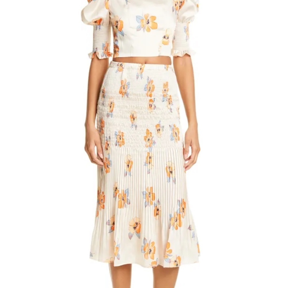 Nicholas Smocked Midi Skirt